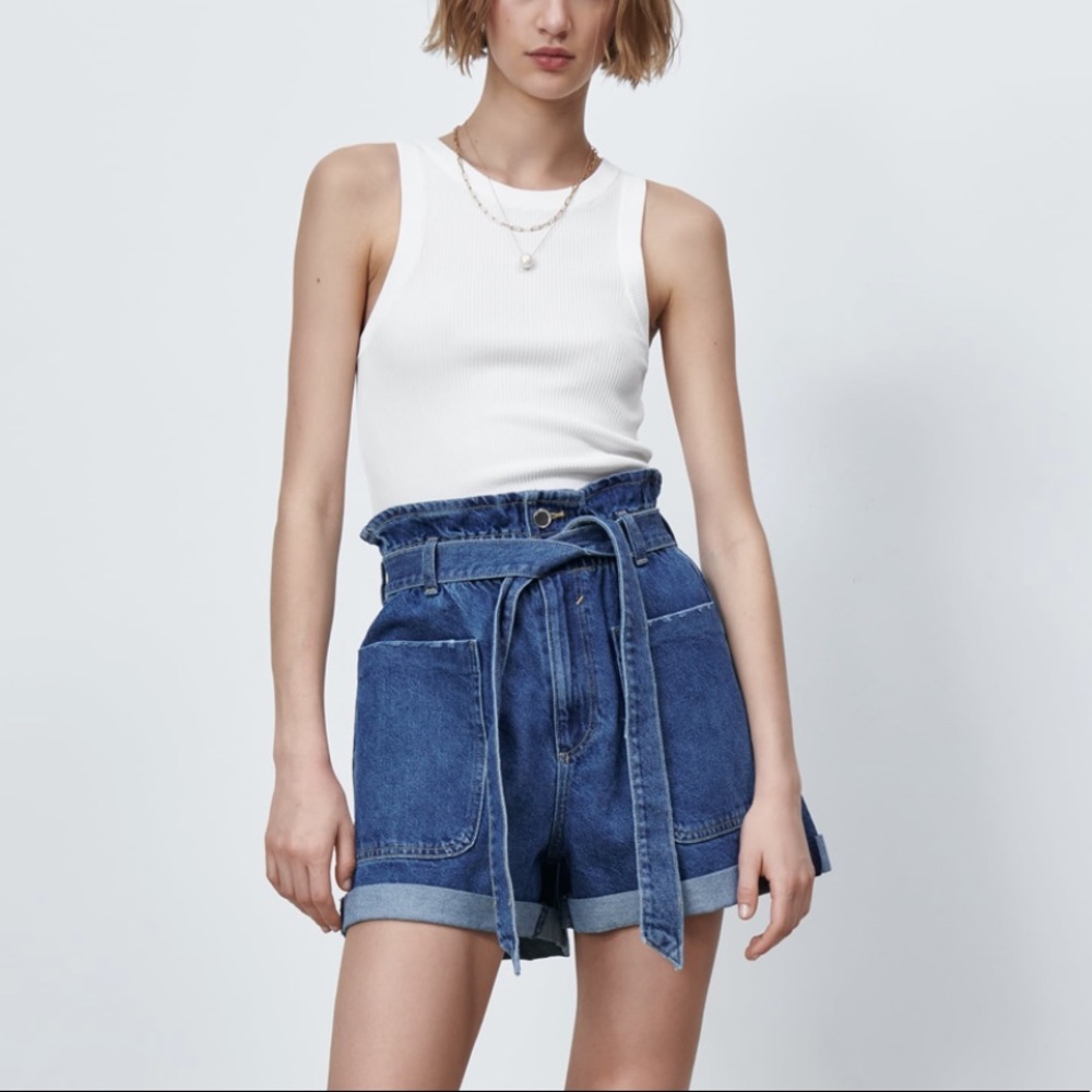Zara | PAPERBAG WAIST DENIM SHORTS